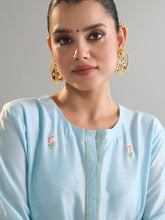 Light blue floral placket kurta with pant