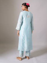 Light blue floral placket kurta with pant