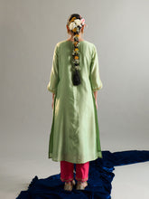 Green floral round neck kurta set with dupatta