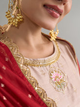 Brown zari motifs kurta set with dupatta