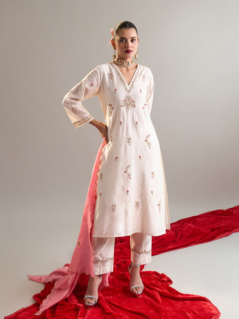 Nessa Organza Off White Kurta Set main image 1