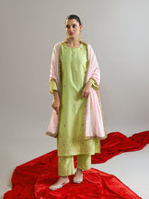 Green gota placket kurta set with dupatta