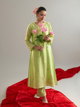 Green gota placket kurta set with dupatta