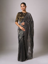 Black embroidered chanderi saree