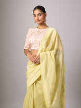 Yellow embroidered saree and blouse set
