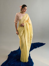 Yellow embroidered chanderi saree