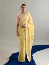 Yellow embroidered chanderi saree