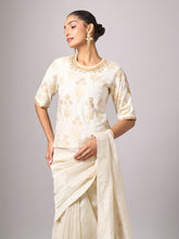 Off white embroidered saree and blouse set