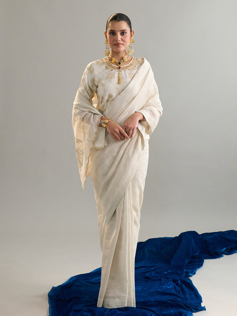 Women's Cotton Off White Printed Designer Saree With Blouse Piece main image 0