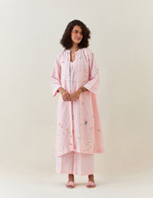 Pink botanical print front open cotton linen jacket
