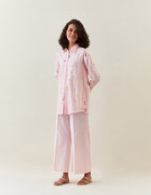 Pink botanical print cotton linen shirt