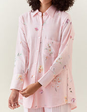 Pink botanical print cotton linen shirt