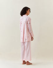 Pink botanical print cotton linen shirt