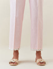 Pink striped cotton pull up pant with scalloped net hem
