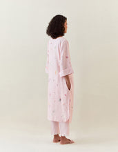 Pink botanical print cotton linen tunic with pocket