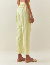 Yellow striped cotton pull up pant with scalloped net hem
