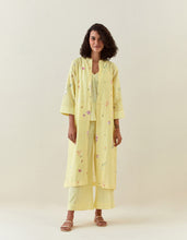 Yellow botanical print front open cotton linen jacket
