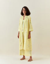 Yellow botanical print front open cotton linen jacket