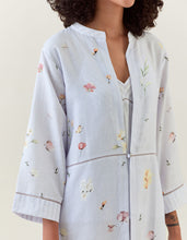 Lavender botanical print front open cotton linen jacket