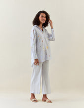 Lavender botanical print cotton linen shirt