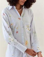 Lavender botanical print cotton linen shirt