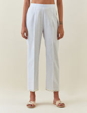 Lavender striped cotton pull up pant with scalloped net hem