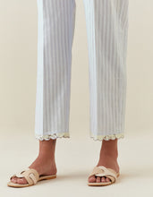 Lavender striped cotton pull up pant with scalloped net hem