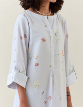 Lavender botanical print cotton linen tunic with pocket