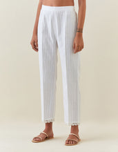 White striped cotton pull up pant with scalloped net hem