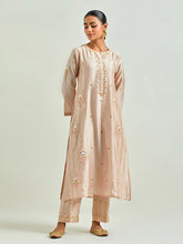 Old Rose hand embroidered silk chanderi kurta with gota