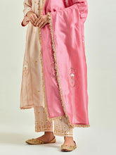 Pink Silk Chanderi embroidered dupatta with gota