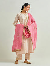 Old Rose hand embroidered silk chanderi kurta with gota