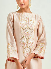 Old Rose hand embroidered silk chanderi kurta with gota