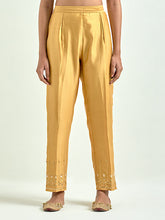 Mustard Silk Chanderi palazzo with embroidered hem