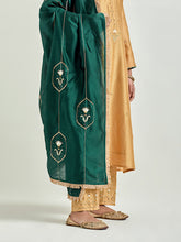 Dark Green Silk Chanderi embroidered dupatta with gota