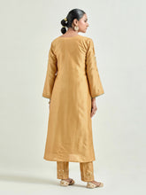 Mustard hand embroidered silk chanderi kurta with gota