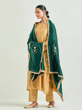 Dark Green Silk Chanderi embroidered dupatta with gota