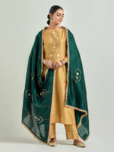 Dark Green Silk Chanderi embroidered dupatta with gota