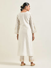 Off white hand embroidered silk chanderi kurta with gota