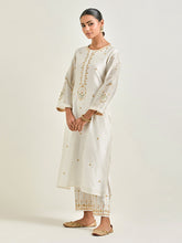 Off white hand embroidered silk chanderi kurta with gota