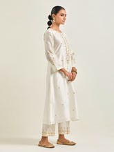 Off white hand embroidered silk chanderi kurta with gota