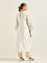 Off white hand embroidered silk chanderi kurta with gota