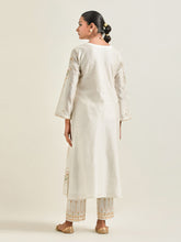 Off white hand embroidered silk chanderi kurta with gota