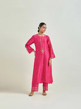 Fuchsia hand embroidered kurta set