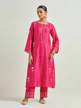 Fuchsia hand embroidered silk chanderi kurta with gota