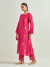 Fuchsia hand embroidered silk chanderi kurta with gota