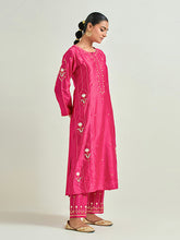 Fuchsia hand embroidered kurta set