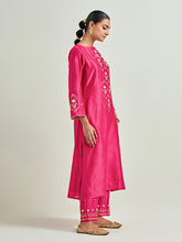 Fuchsia hand embroidered silk chanderi kurta with gota