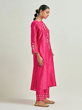 Fuchsia hand embroidered kurta set