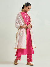 Light Pink Silk Chanderi hand embroidered dupatta